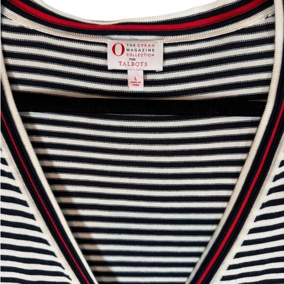 Talbots the Oprah Magazine Collection Embroidered Striped Cardigan Black Large - Picture 4 of 8